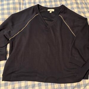 Magaschoni Black V-Neck Top with Silver Details